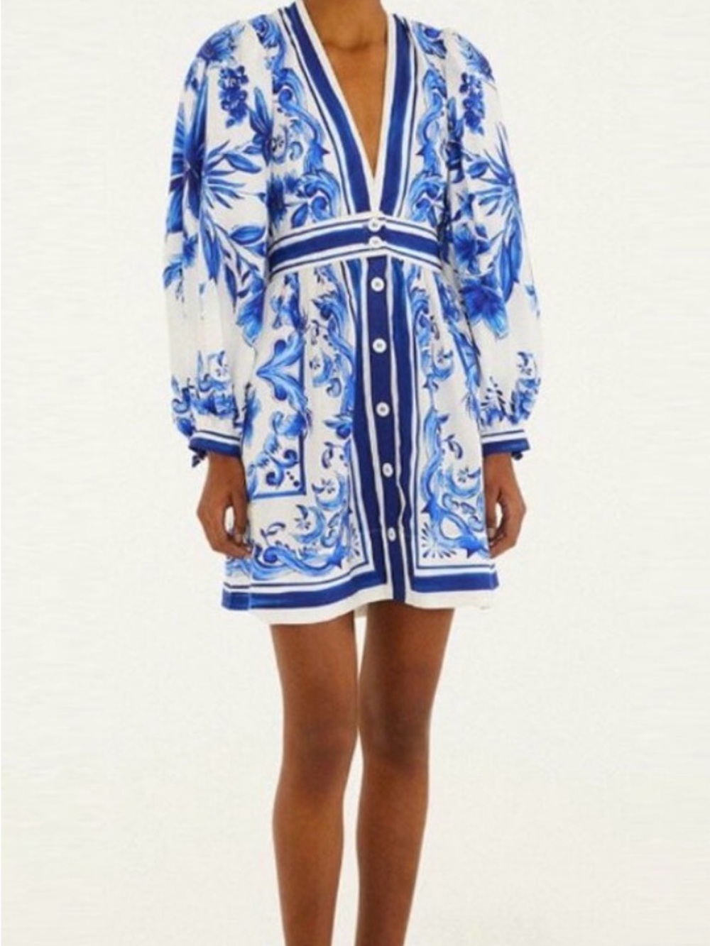 FARM Rio Off-White Garden Tiles Mini Dress